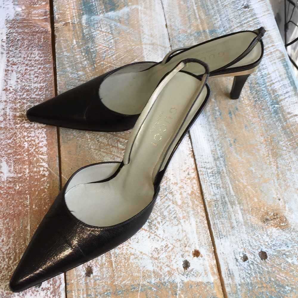 💯% Authentic GUCCI Vintage Blk leather slingback